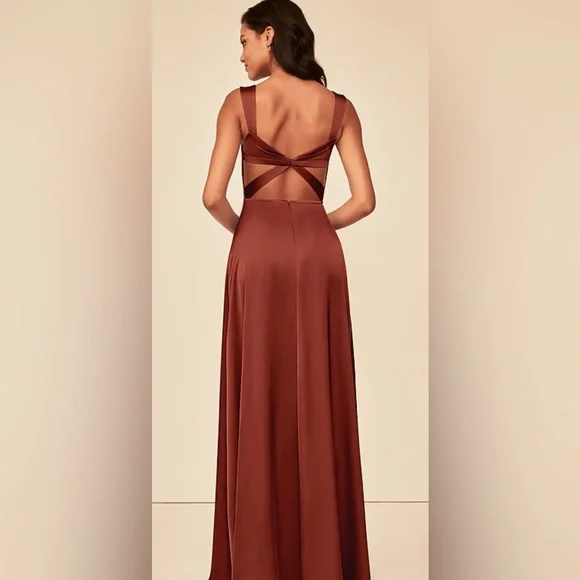 Azazie Alexia Stretch Satin Maxi Dress - Picture 3 of 8
